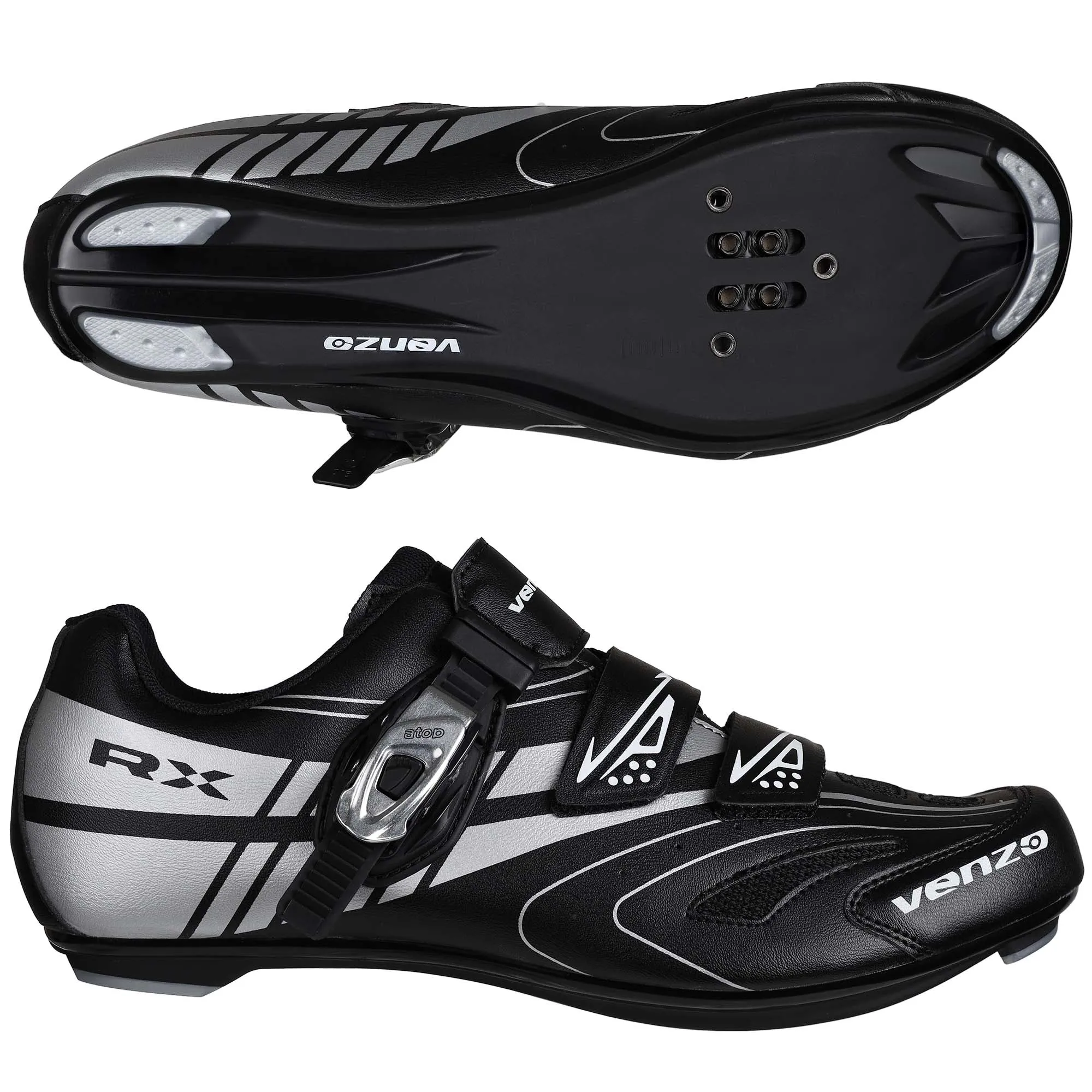 Venzo RX Bicycle Unisex Men's or Women's Road Cycling Riding Shoes - Compatible with Peloton for Shimano SPD & Look ARC Delta - Perfect for Indoor Indoor Road Racing Bikes Black 45