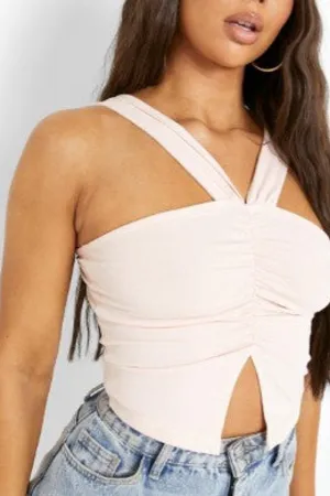 White Ruched Detail Top