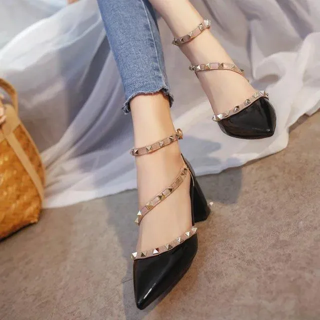 Women pumps fashion rivets women sandals comfortable middle heels quality platform high heels summer autumn heels wedding