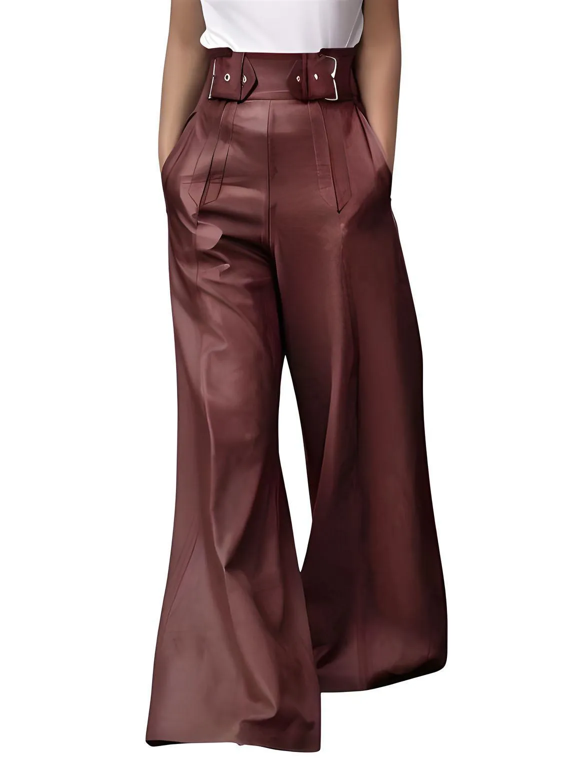 Women's Faux Leather Wide Leg Pants High Waisted Loose Long Trousers