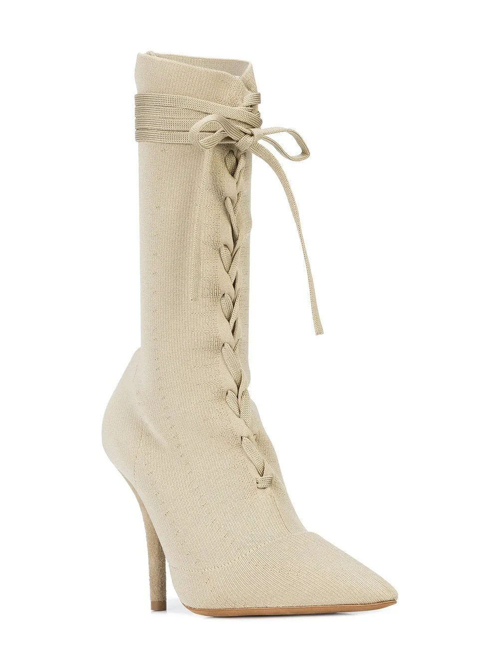 Womens Gold Tan Knit Lace Up Boot