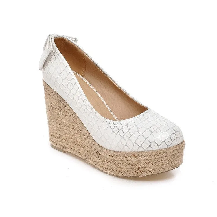 Women's Pumps Crocodile Pattern Woven Wedge Heel Platform Shoes