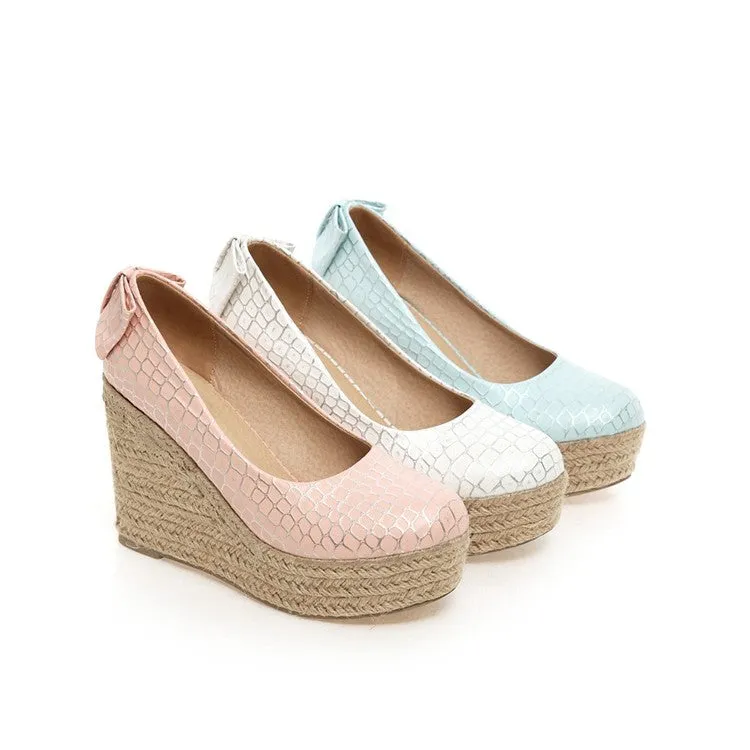 Women's Pumps Crocodile Pattern Woven Wedge Heel Platform Shoes