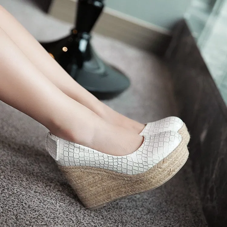 Women's Pumps Crocodile Pattern Woven Wedge Heel Platform Shoes