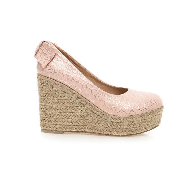 Women's Pumps Crocodile Pattern Woven Wedge Heel Platform Shoes