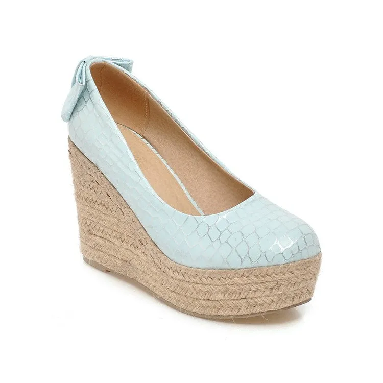 Women's Pumps Crocodile Pattern Woven Wedge Heel Platform Shoes