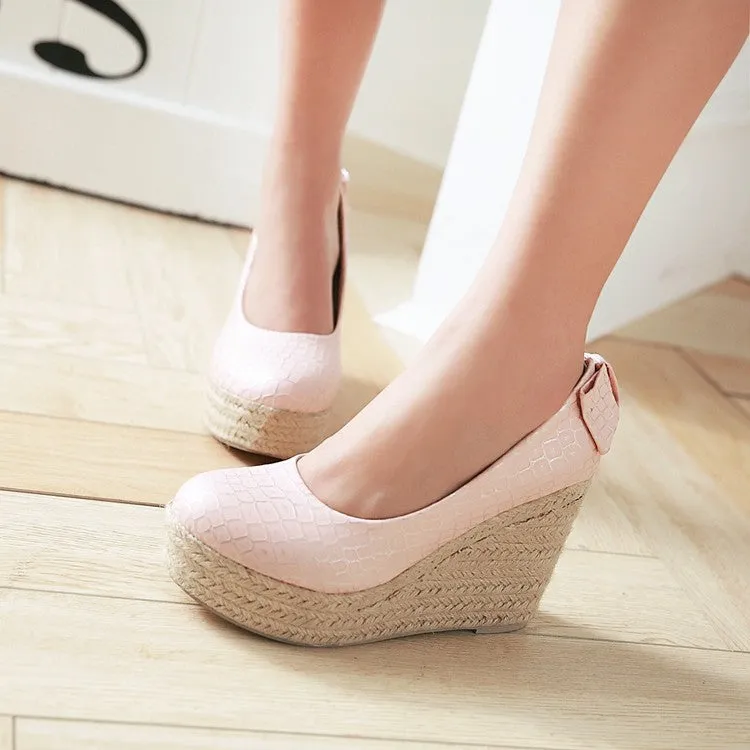 Women's Pumps Crocodile Pattern Woven Wedge Heel Platform Shoes