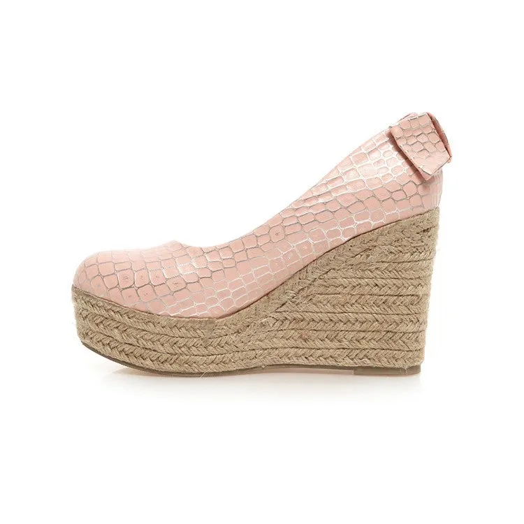 Women's Pumps Crocodile Pattern Woven Wedge Heel Platform Shoes