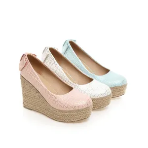 Women's Pumps Crocodile Pattern Woven Wedge Heel Platform Shoes