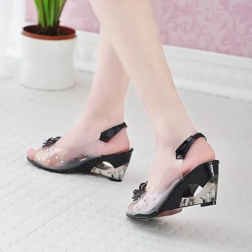 Women's transparent peep toe wedge slingback sandals