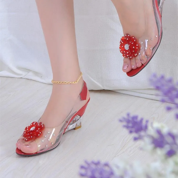 Women's transparent peep toe wedge slingback sandals