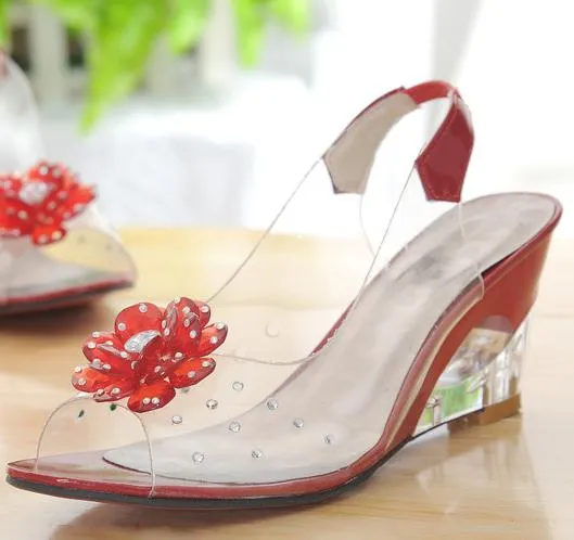 Women's transparent peep toe wedge slingback sandals