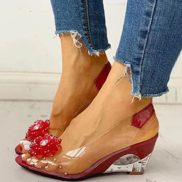 Women's transparent peep toe wedge slingback sandals