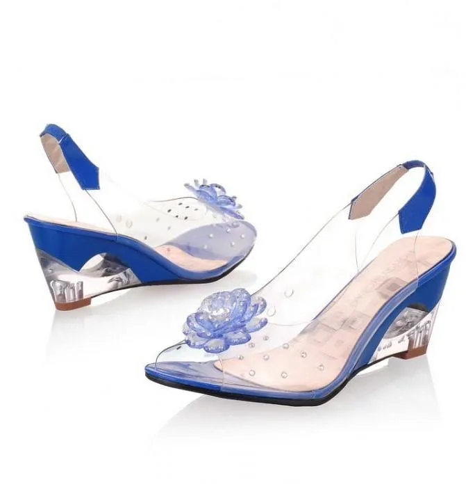 Women's transparent peep toe wedge slingback sandals