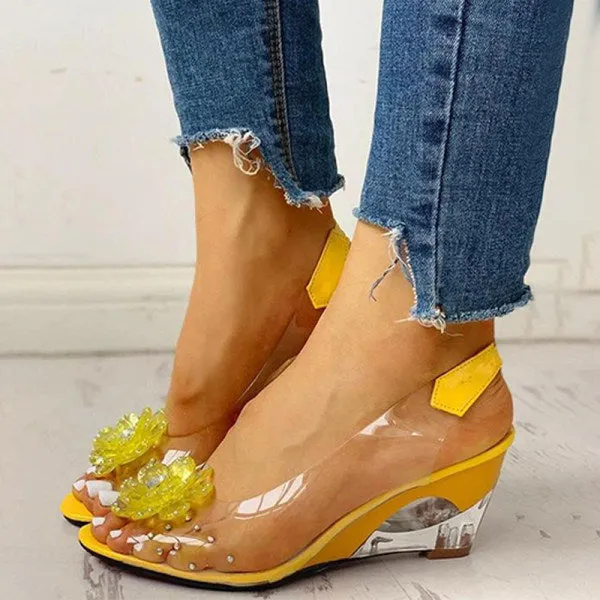 Women's transparent peep toe wedge slingback sandals