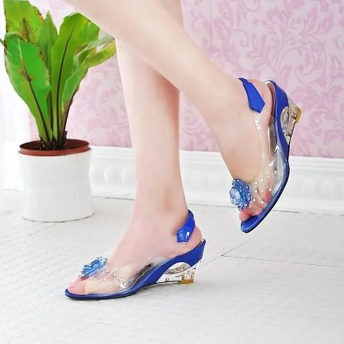 Women's transparent peep toe wedge slingback sandals