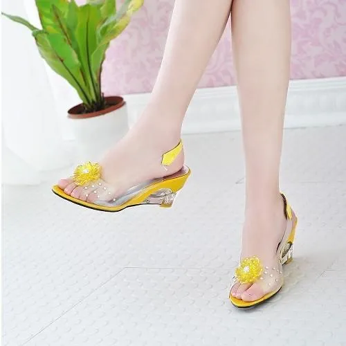 Women's transparent peep toe wedge slingback sandals