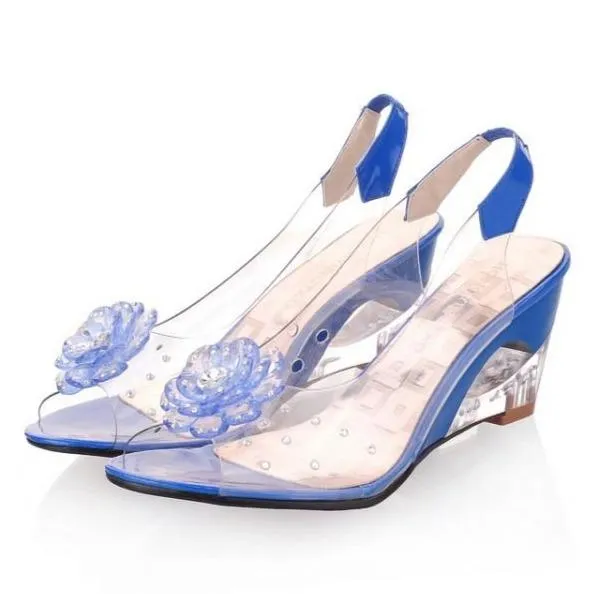 Women's transparent peep toe wedge slingback sandals