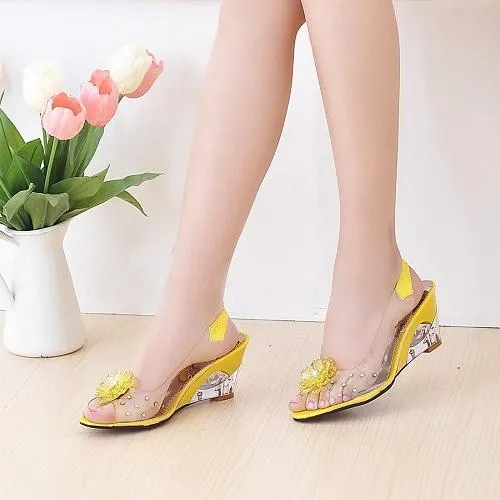 Women's transparent peep toe wedge slingback sandals