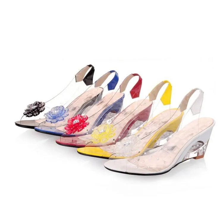 Women's transparent peep toe wedge slingback sandals