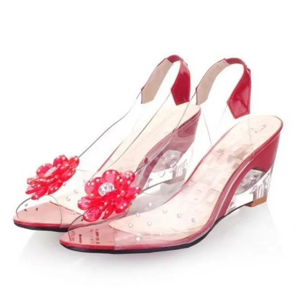 Women's transparent peep toe wedge slingback sandals