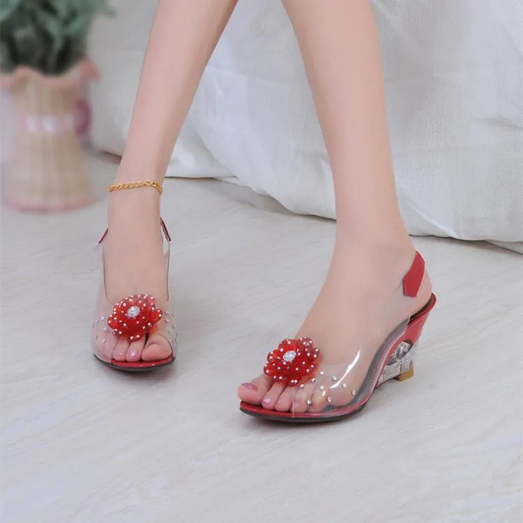 Women's transparent peep toe wedge slingback sandals