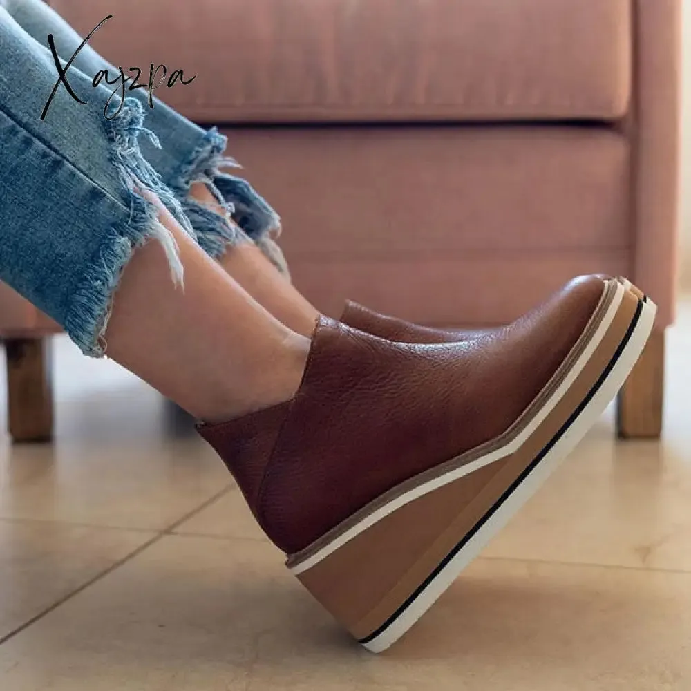 Xajzpa - Women Solid Color Wedge Ankle Boots